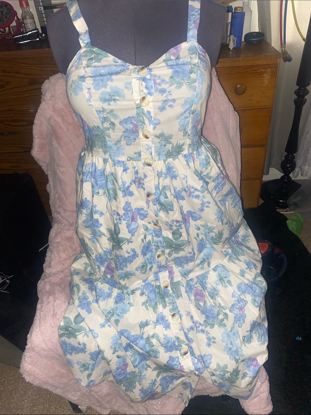 Polagram Cream Sundress with Blue & Purple Floral Print